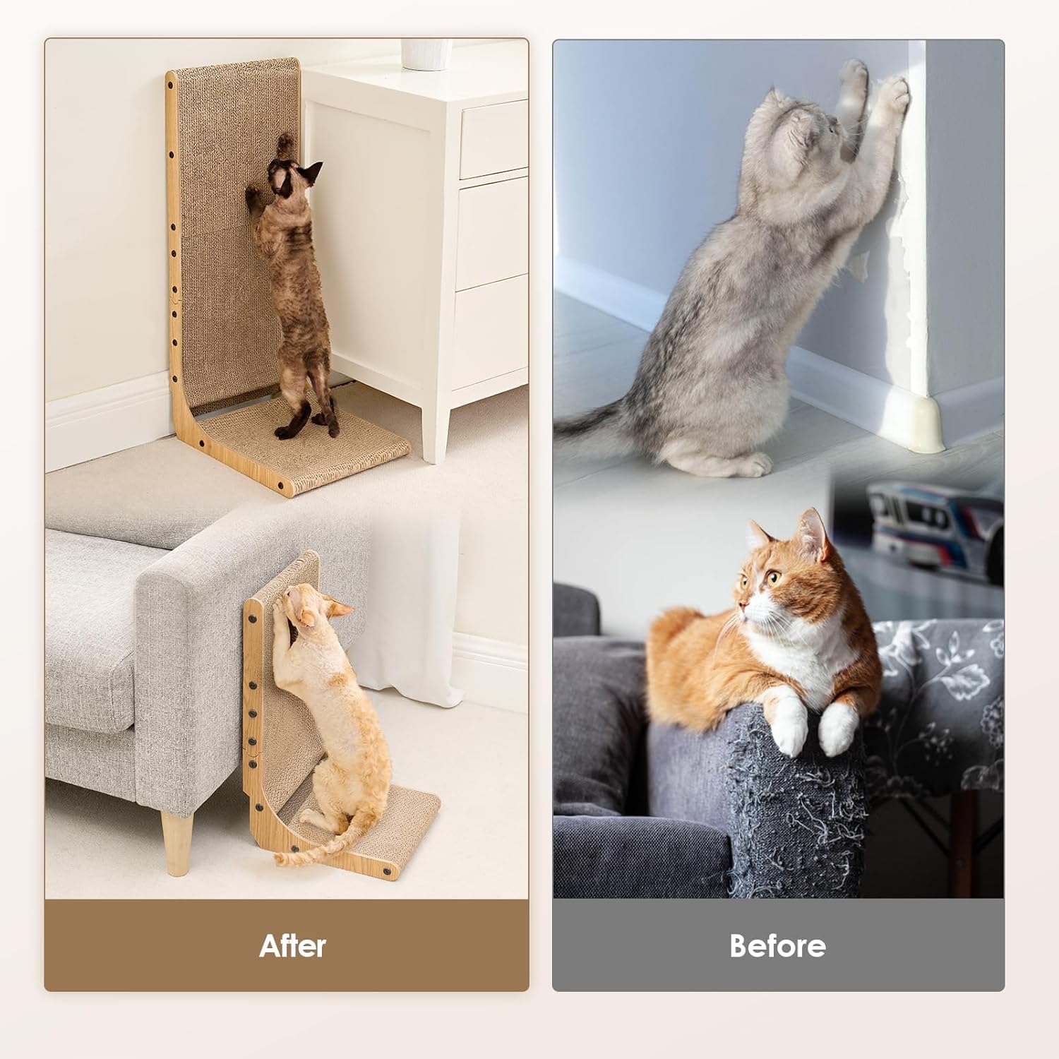 Thumbnail 2 de EHEYCIGA L Shape Vertical Cat Scratcher – 68cm High Cardboard Scratching Board for Indoor Cats