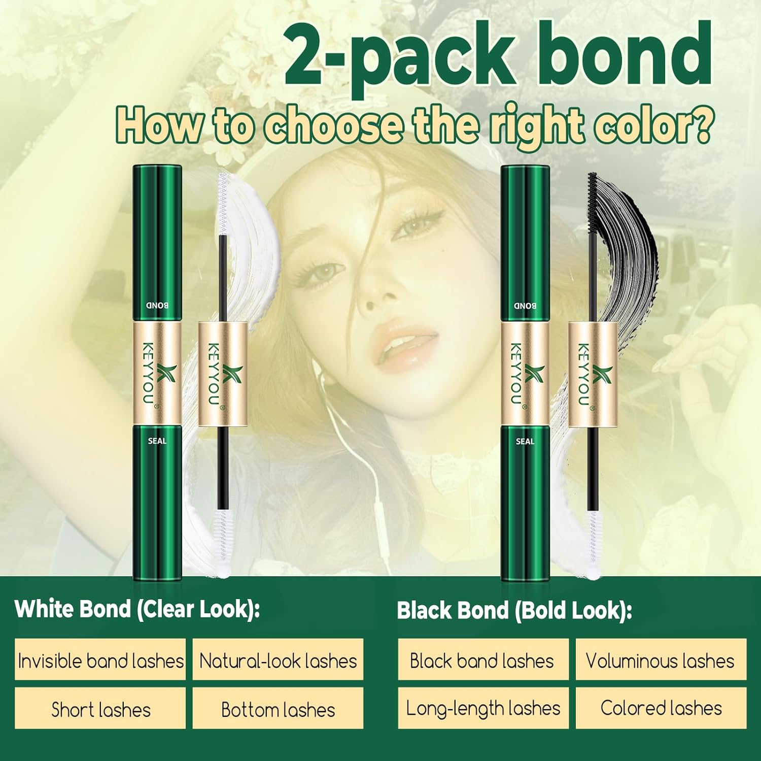 Detalle 2 de KEYYOU Lash Bond and Seal Waterproof 10ml – Dual-Ended Lash Adhesive for DIY Extensions (Black+White 2-Pack)