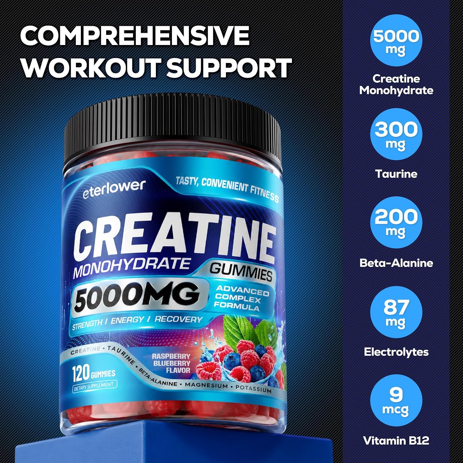 Detalle de eterlower Creatine Gummies, 8-in-1 Sugar-Free Vegan Formula, 5,000 mg