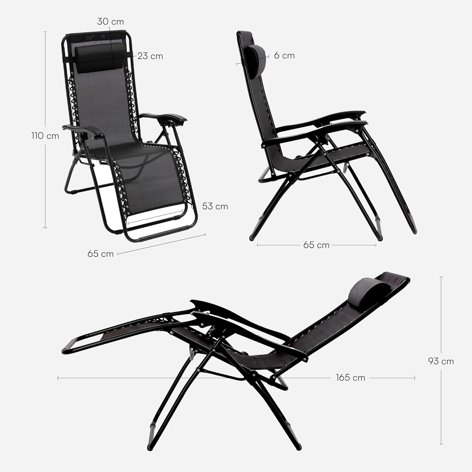 Thumbnail 2 de Baroni Home Sedia Sdraio Zero Gravity pieghevole da esterno 165x65x93 cm grigio