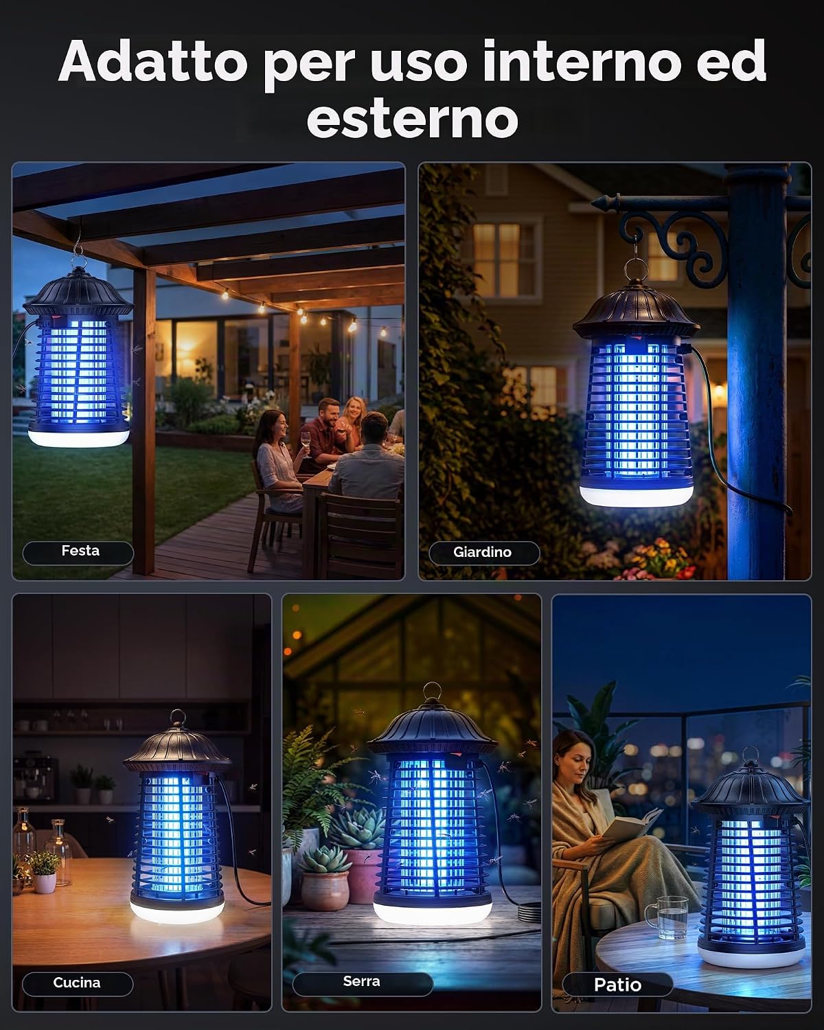 Detalle de VIWAVE Lampada Antizanzare Elettrica 4200V – Trappola UV 365nm con LED, 3 m di cavo, copertura fino a 150 m²