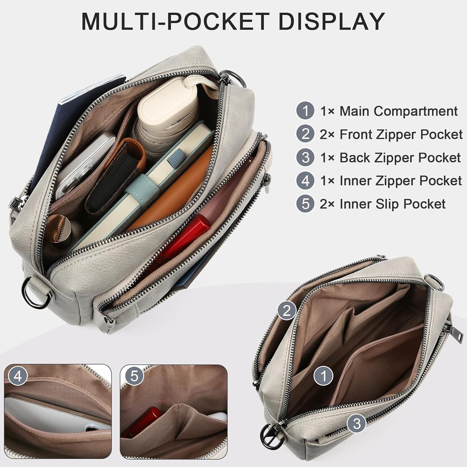 Thumbnail 4 de HILAEX Women's Cross Body Bag with Anti-Theft Function and 4 Zip Compartments