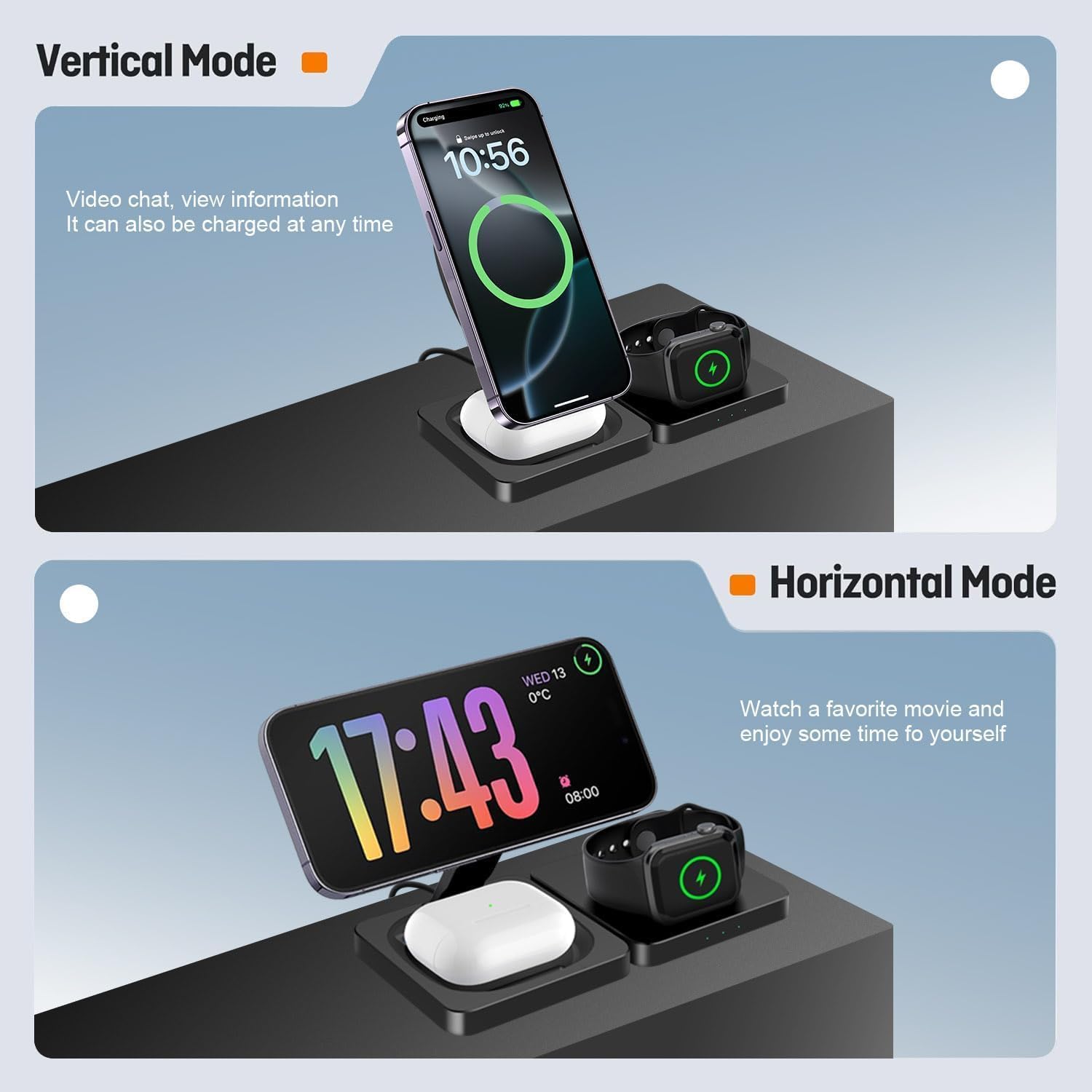 Thumbnail 4 de 3 in 1 Foldable Magnetic Wireless Charging Station for iPhone, Apple Watch and AirPods – Travel-Friendly