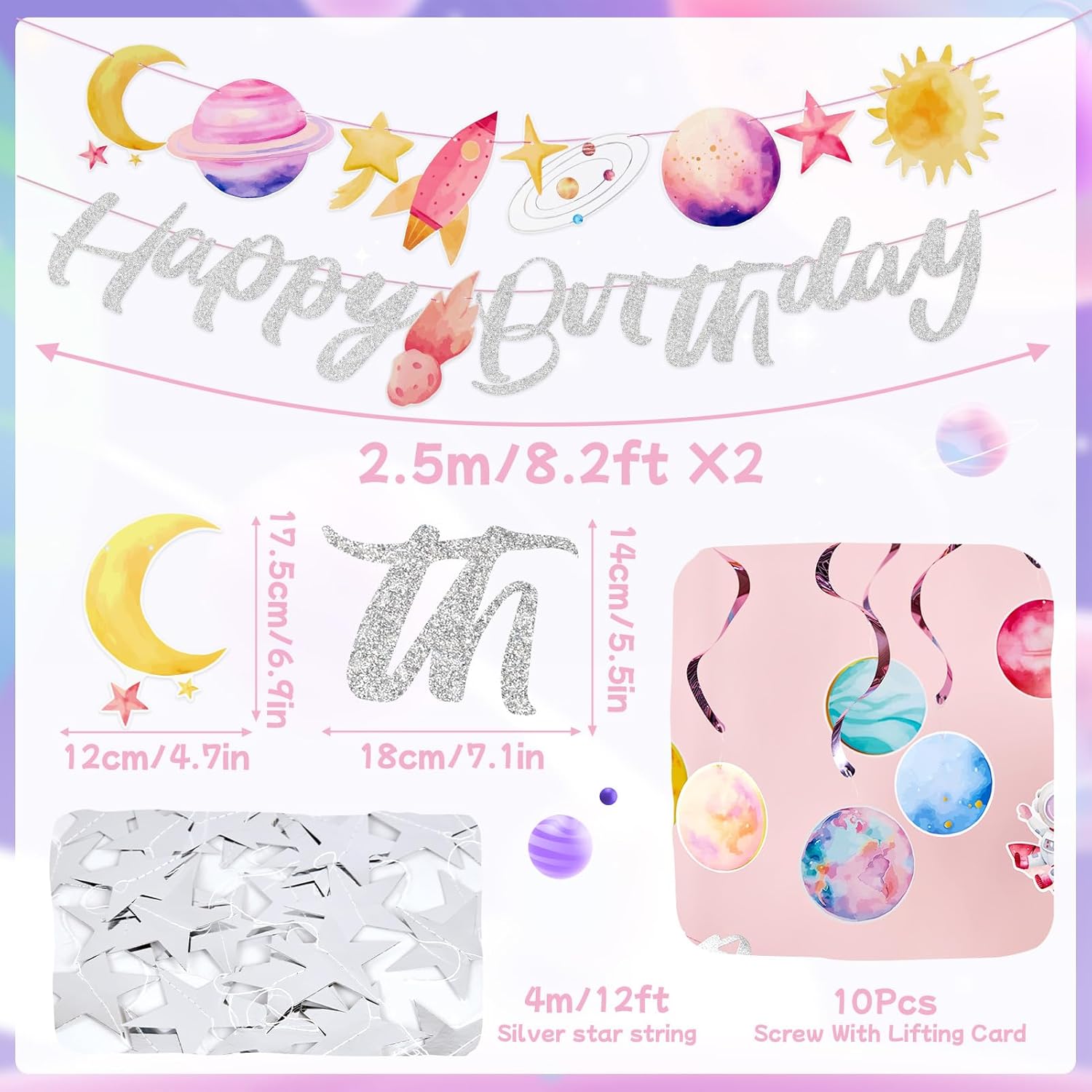 Thumbnail 1 de EASY JOY Weltraum Deko Happy Birthday Girlande 3D Papierdekoration Planet Spiralen Space Astronauten