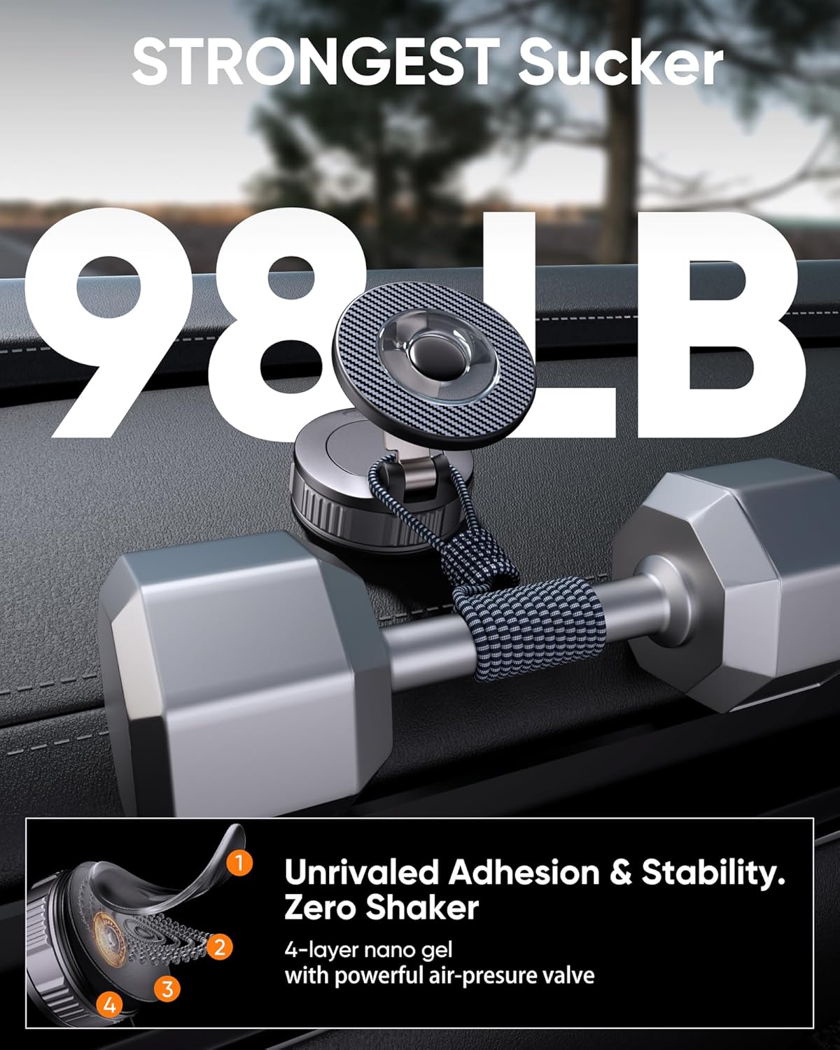Detalle de Vacuum MagSafe Car Phone Holder with 360° Rotation and 2800gf Magnetic Grip