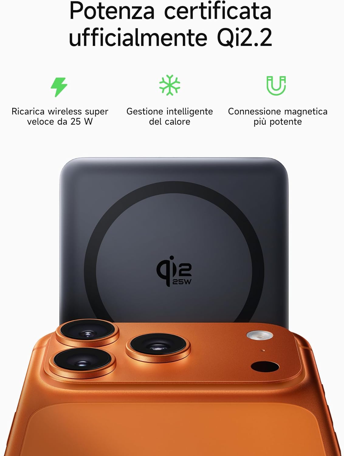 Detalle de Baseus PicoGo AM52 Power Bank: Power Bank magnetico Qi2.2 da 10000 mAh con ricarica wireless 25 W e USB-C integrato