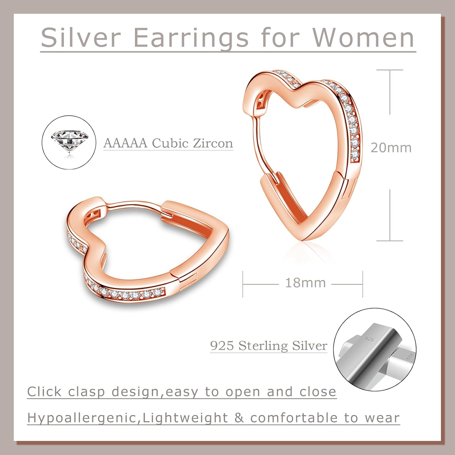 Thumbnail 1 de Estrellique 925 Sterling Silver Hoop Earrings with Zirconia – Geometric Heart/Star/Triangle Shapes