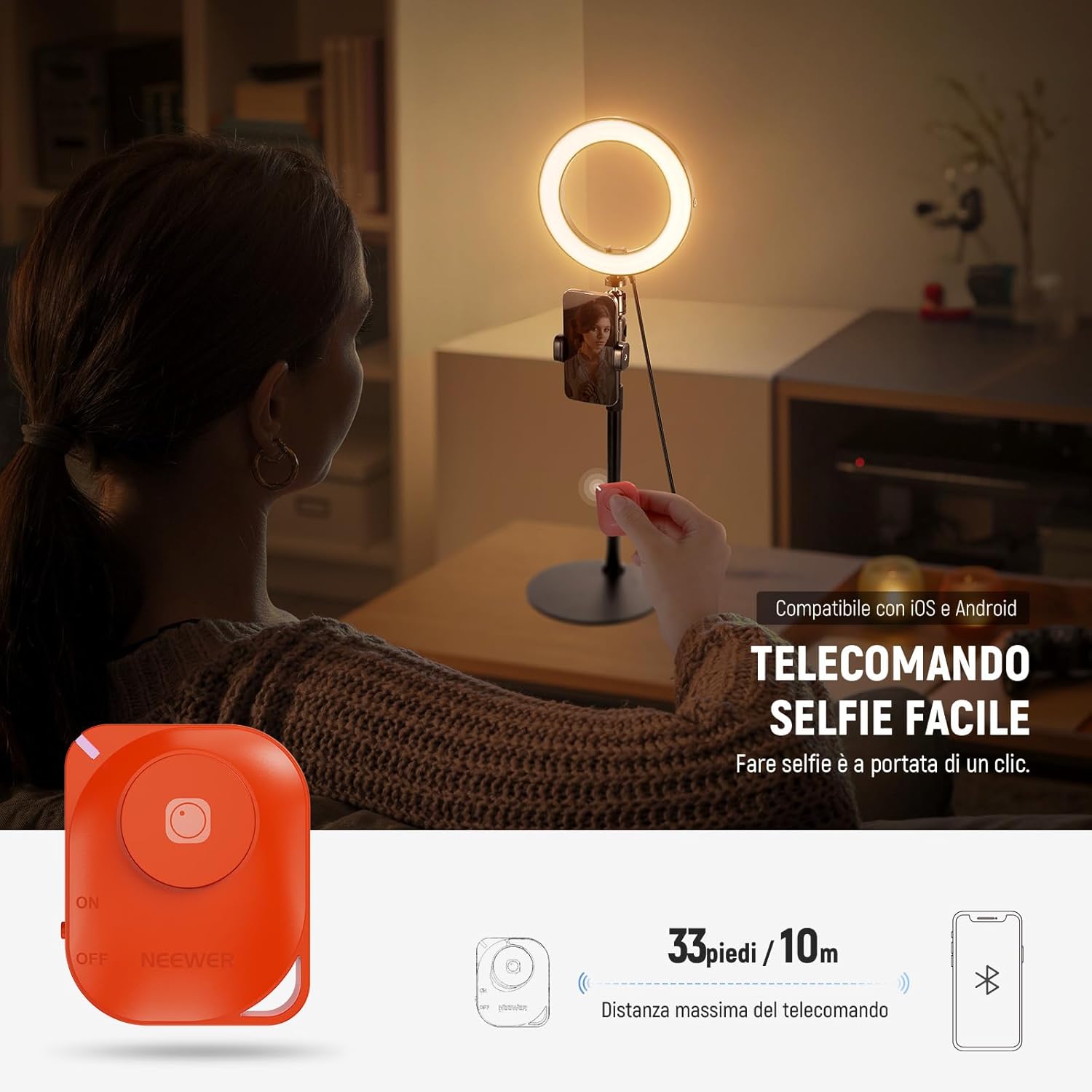 Thumbnail 6 de NEEWER RH8B ring light da tavolo 8” 18W con CCT dimmerabile, 12 effetti e supporto 360°