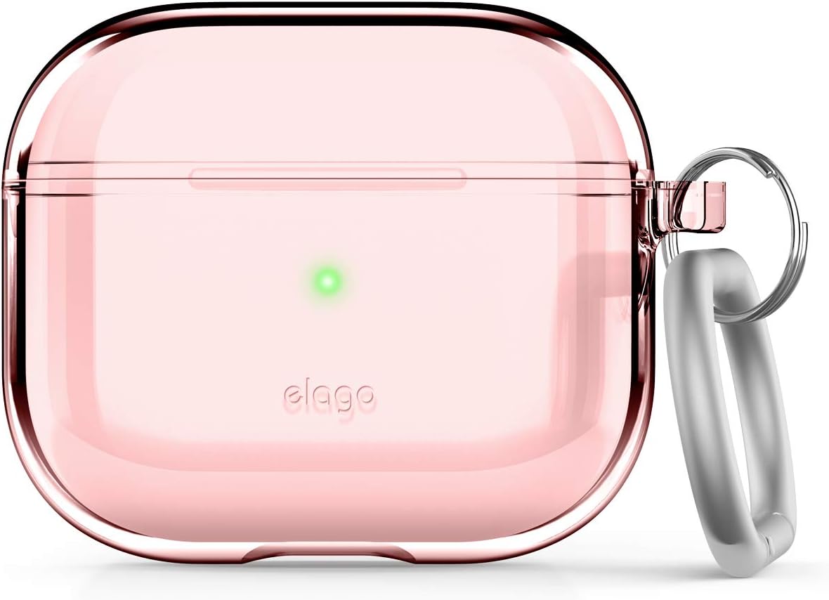 Detalle de elago Coque transparente avec mousqueton pour AirPods 3 (Rose) – ruban adhésif inclus