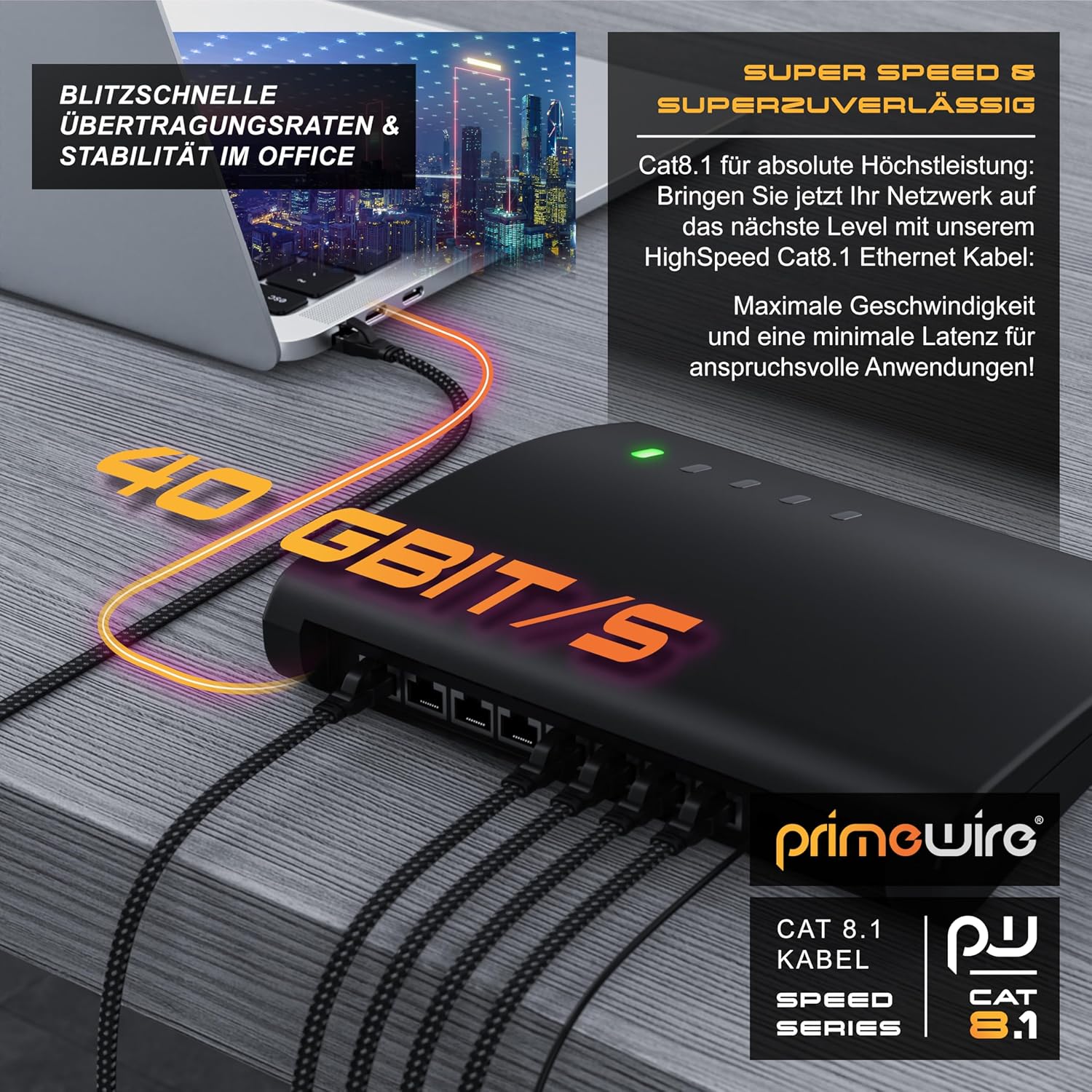 Thumbnail 6 de Primewire CSL – 10 m CAT 8.1 Flach- Netzwerkkabel (40 Gbit/s, RJ45) für LAN & Patch