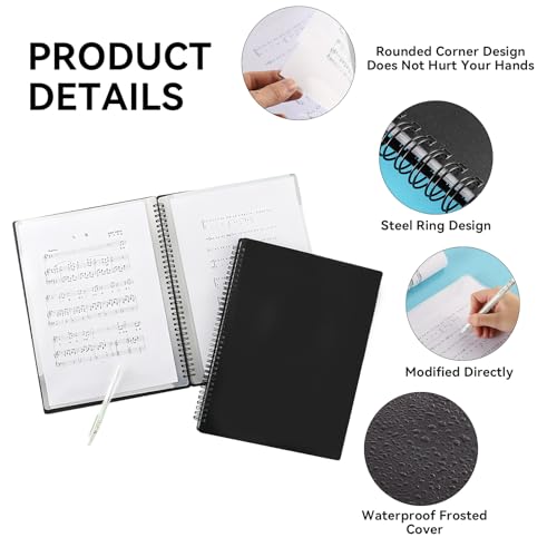 Detalle de Flintronic Carpeta para Partituras A4, 60 páginas, 30 Bolsillos, Negro