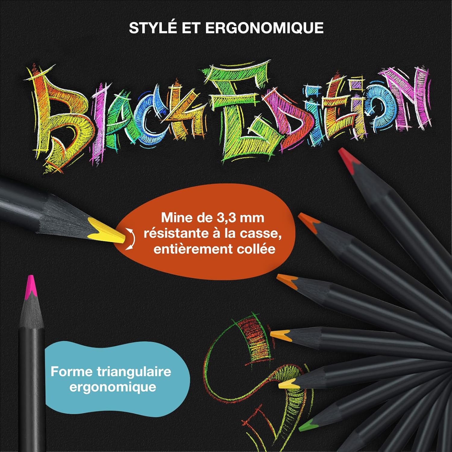 Thumbnail 3 de FABER-CASTELL 116424 Black Edition – Crayons de couleur 24 couleurs, ergonomiques et résistants