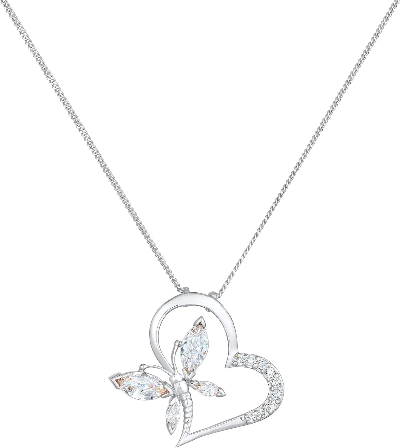 Detalle 2 de Elli Damen Halskette Herz Schmetterling Anhänger aus 925 Sterling Silber mit Zirkonia