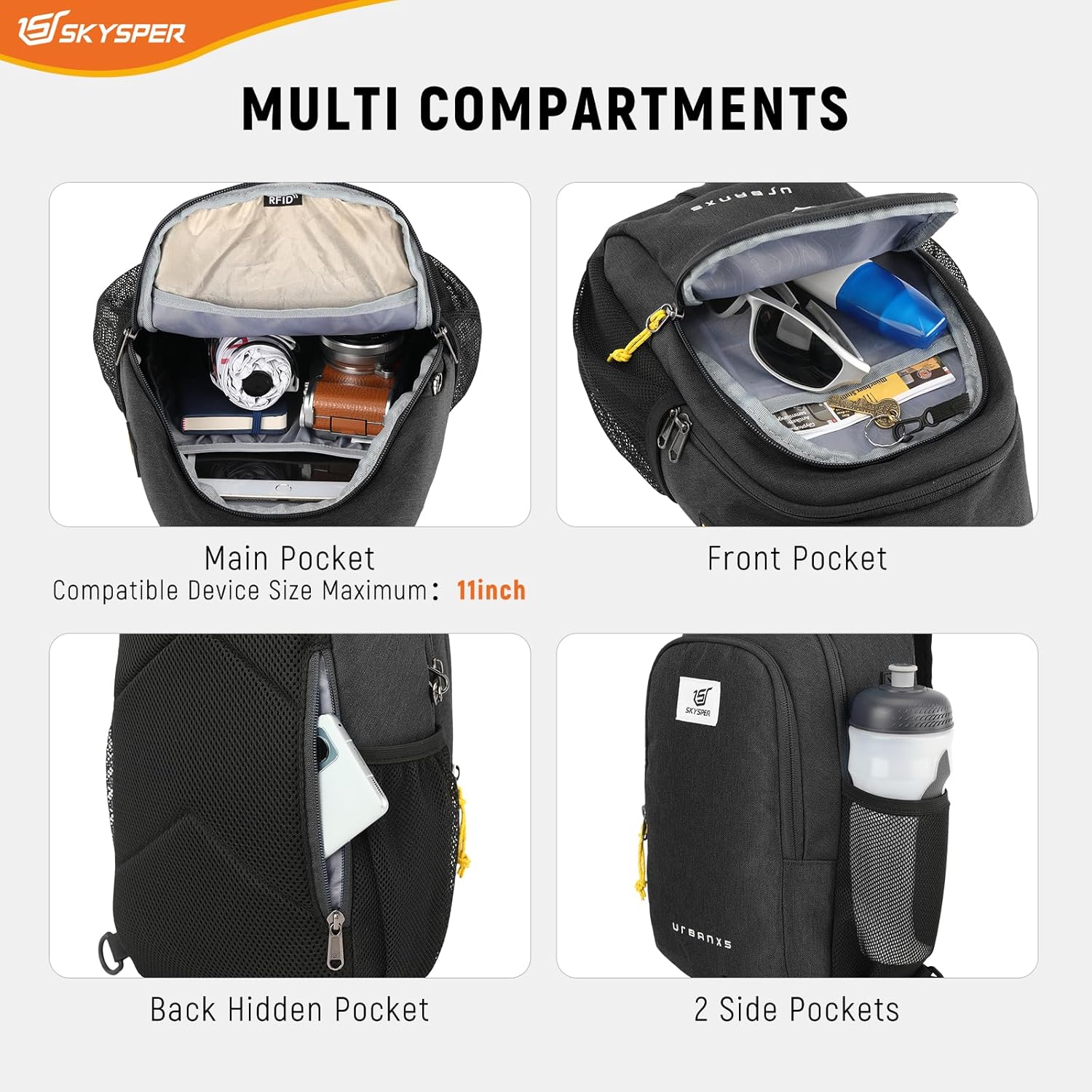Thumbnail 5 de SKYSPER Sling Bag Anti Theft Crossbody Backpack – RFID, Lightweight & Durable for Hiking