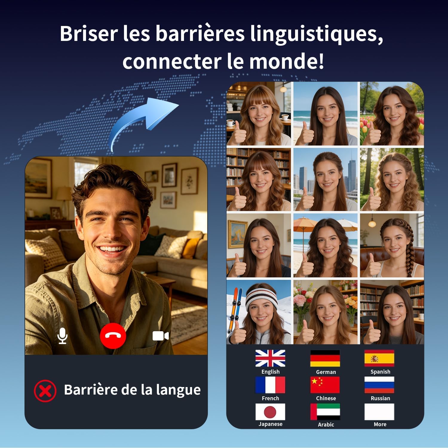 Detalle de AI Écouteur Traducteur Vocal Instantané 3 en 1 — Traduction en Temps Réel, Bluetooth 6.1, 8 h d’écoute