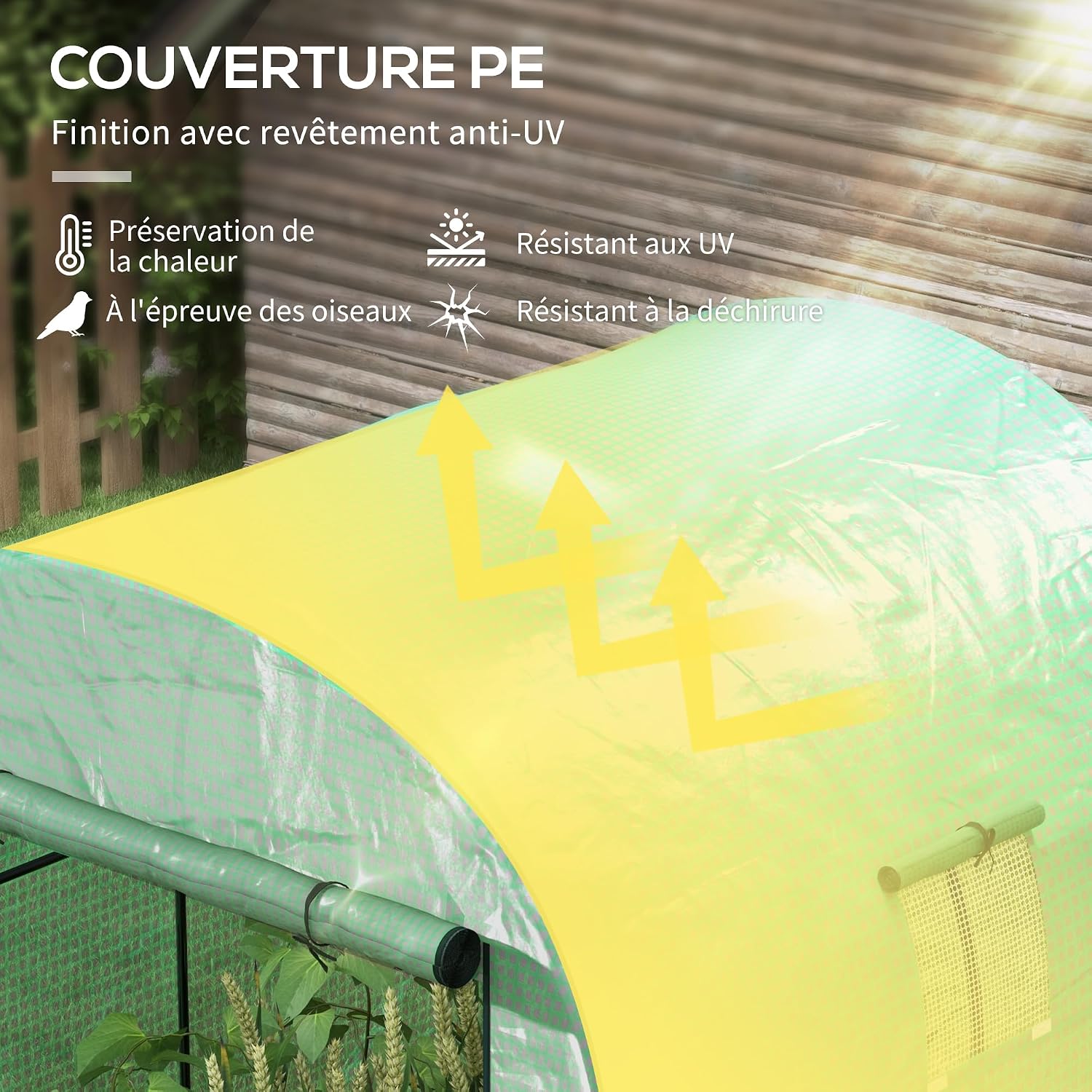 Detalle de Outsunny 845-958V00GN tunnelkas 180 x 180 cm, 135 g/m² en oprolbare deuren