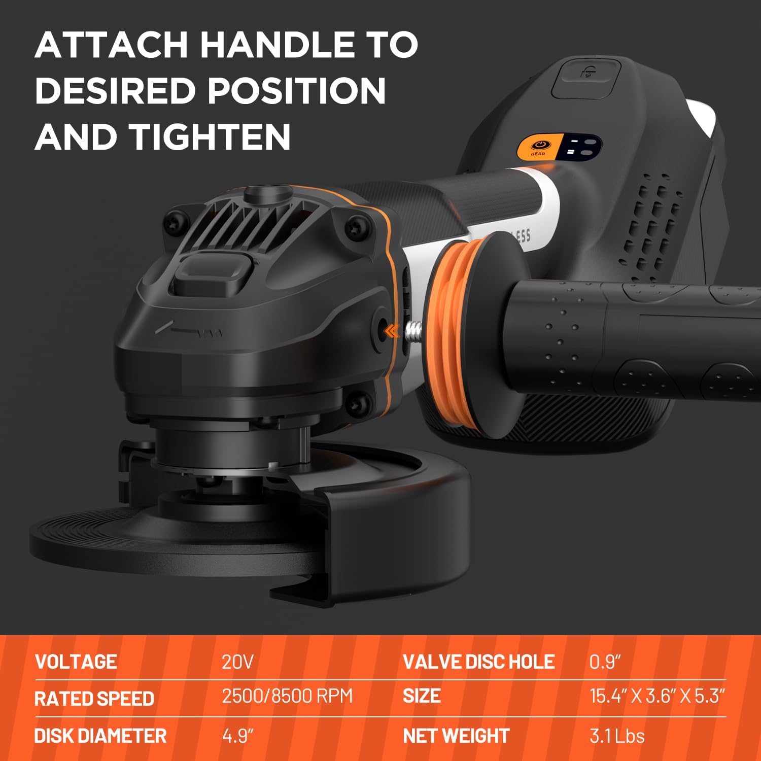 Detalle 2 de LiTHELi Angle Grinder, 20V Cordless Brushless Grinder with 4.0 Ah Battery