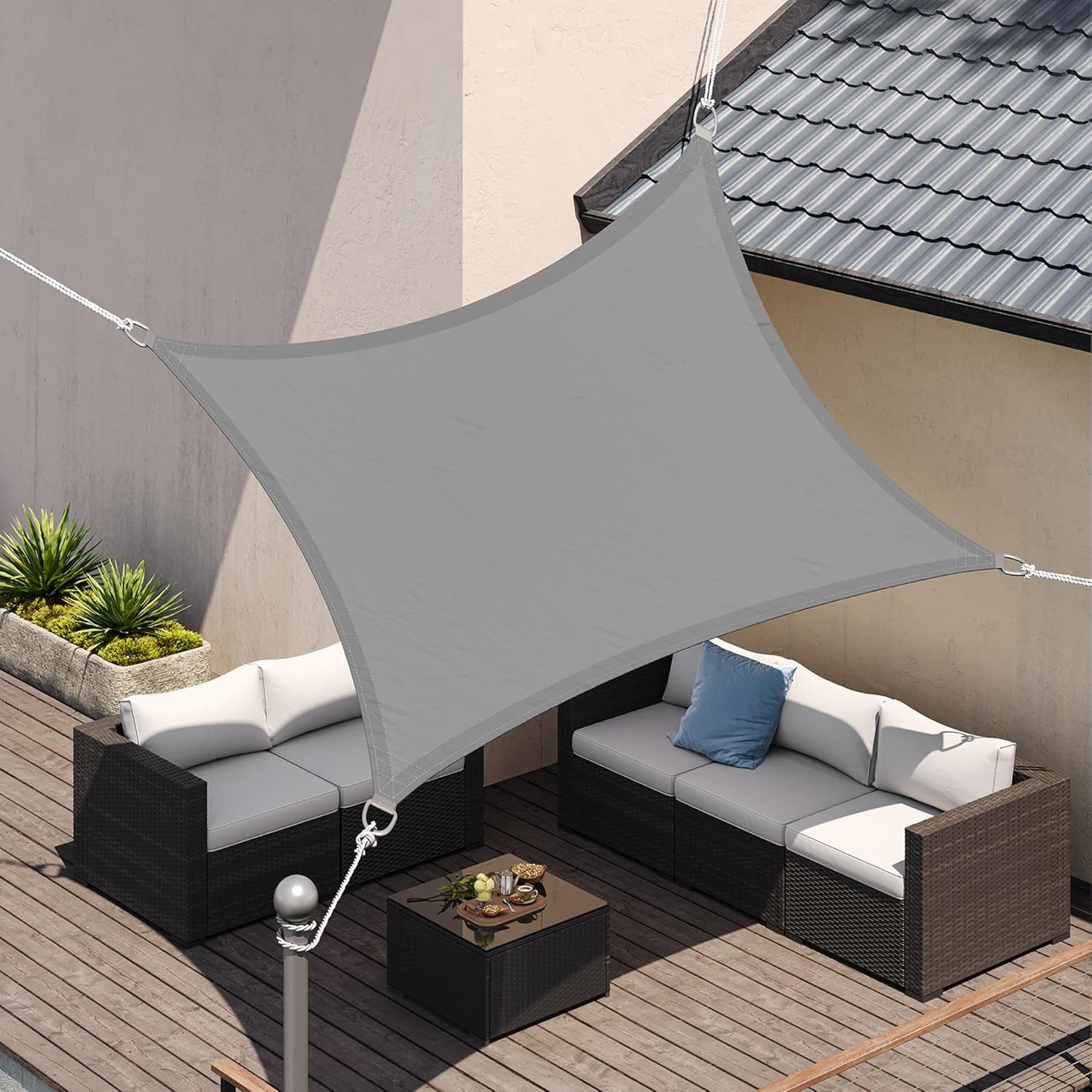 Detalle de SONGMICS Sonnensegel 2 x 3 m – wasserfest, UV-Schutz 93%, hellgrau