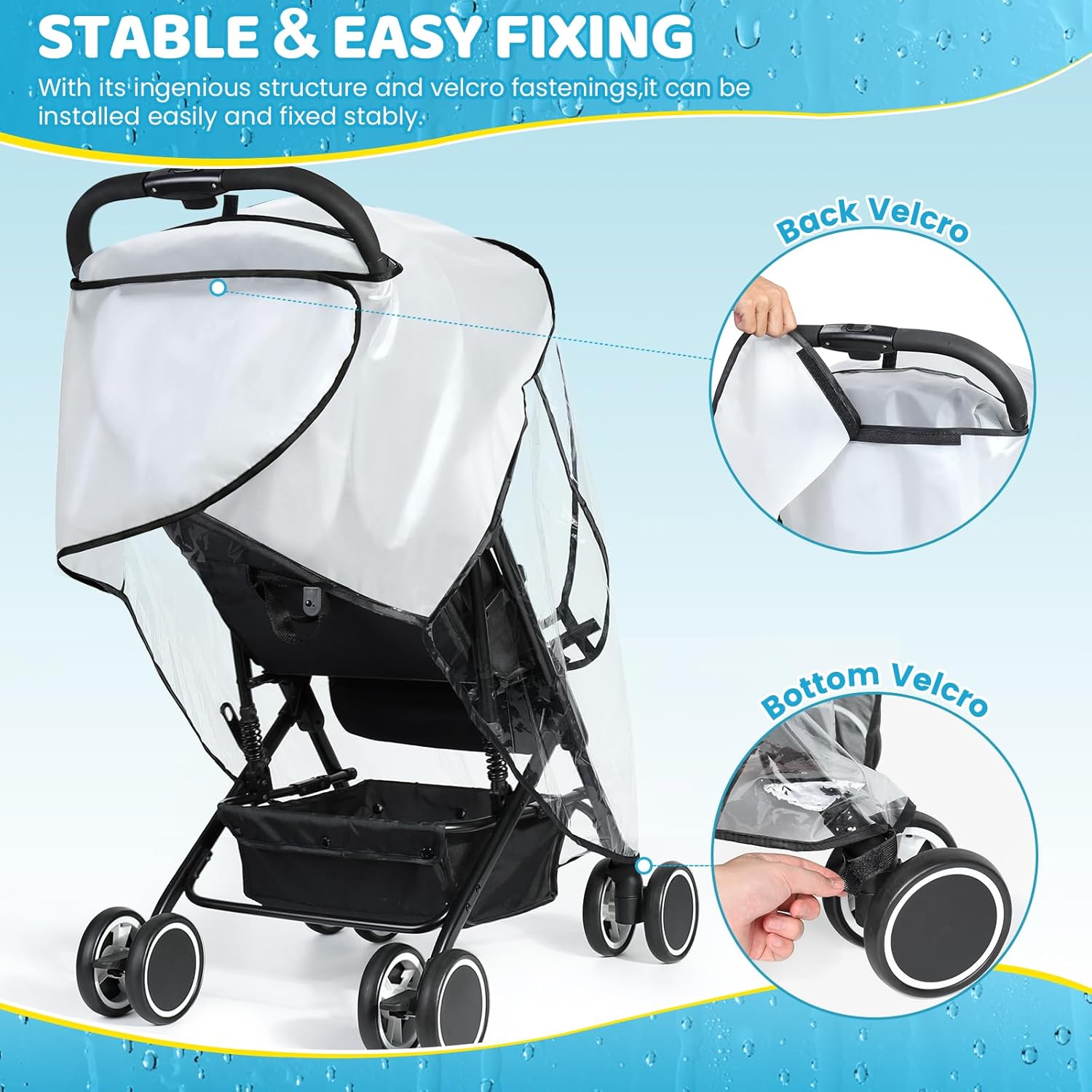 Thumbnail 3 de Orzbow Parapioggia universale per passeggino con finestra e traspirazione in EVA/PVC nero