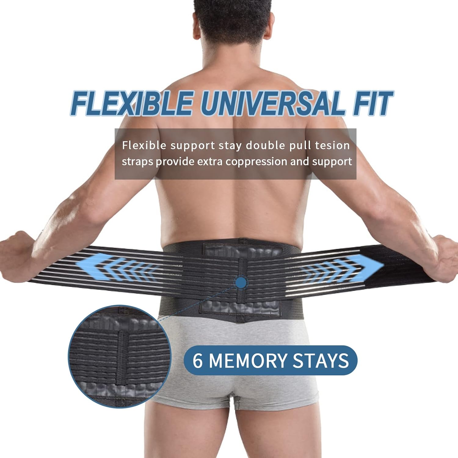 Thumbnail 2 de Paskyee Lower Back Support Belt with 6 Stays: Flexible Lumbar Brace for Pain Relief