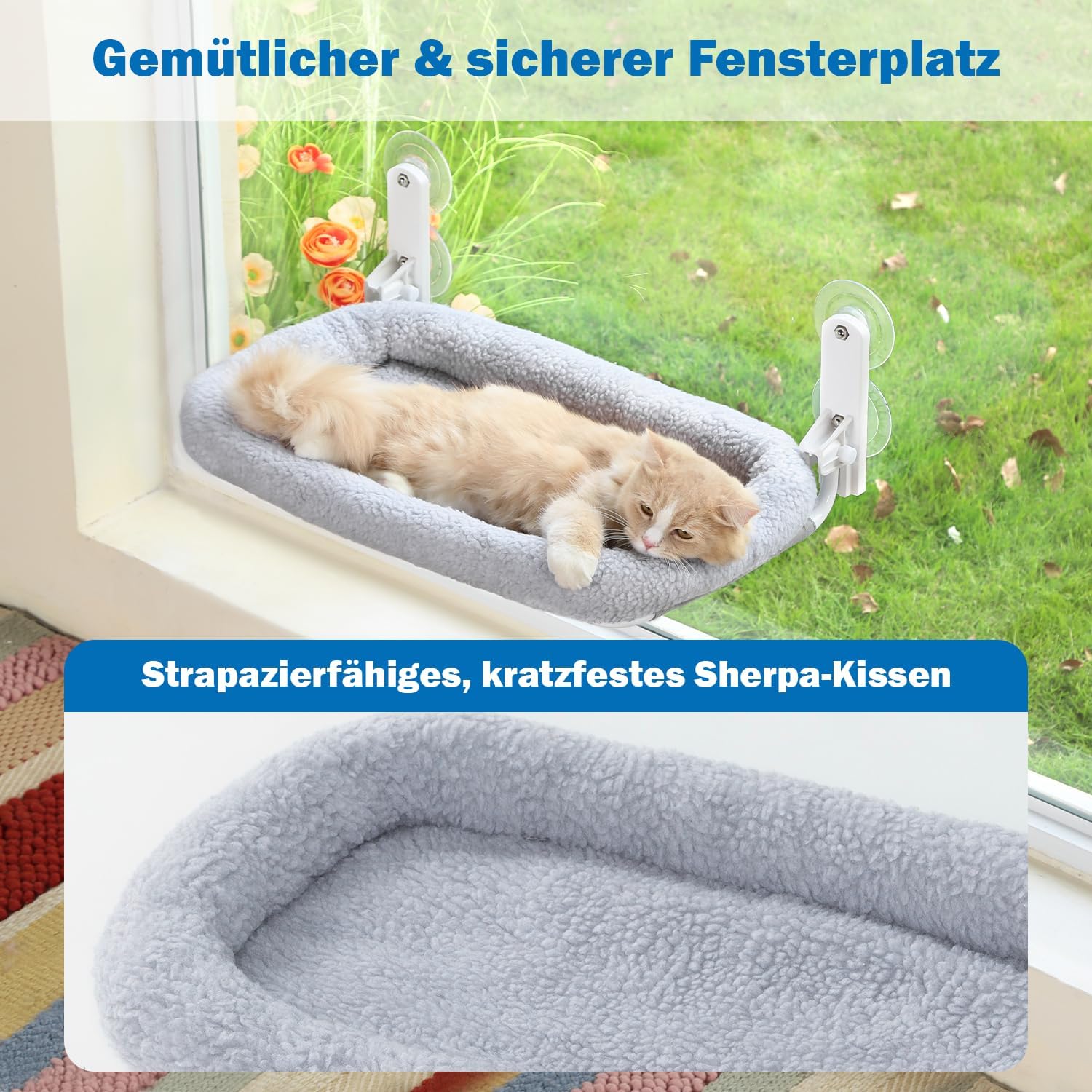 Detalle 2 de Zakkart Faltbare Katzenhängematte fürs Fenster – Kabellos, waschbares Bett, robuster Metallrahmen (grau, groß)