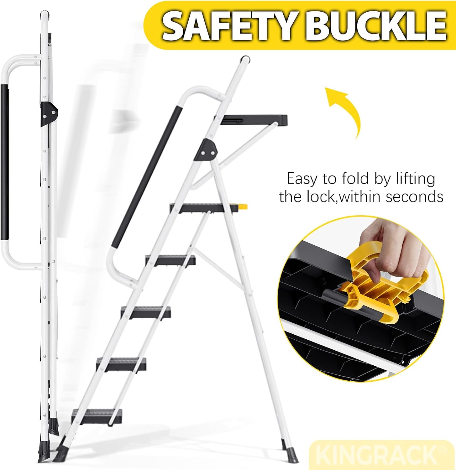 Detalle 1 de KINGRACK WK2226-5D 5-Step Folding Ladder, 800 lb Capacity, Tool Tray