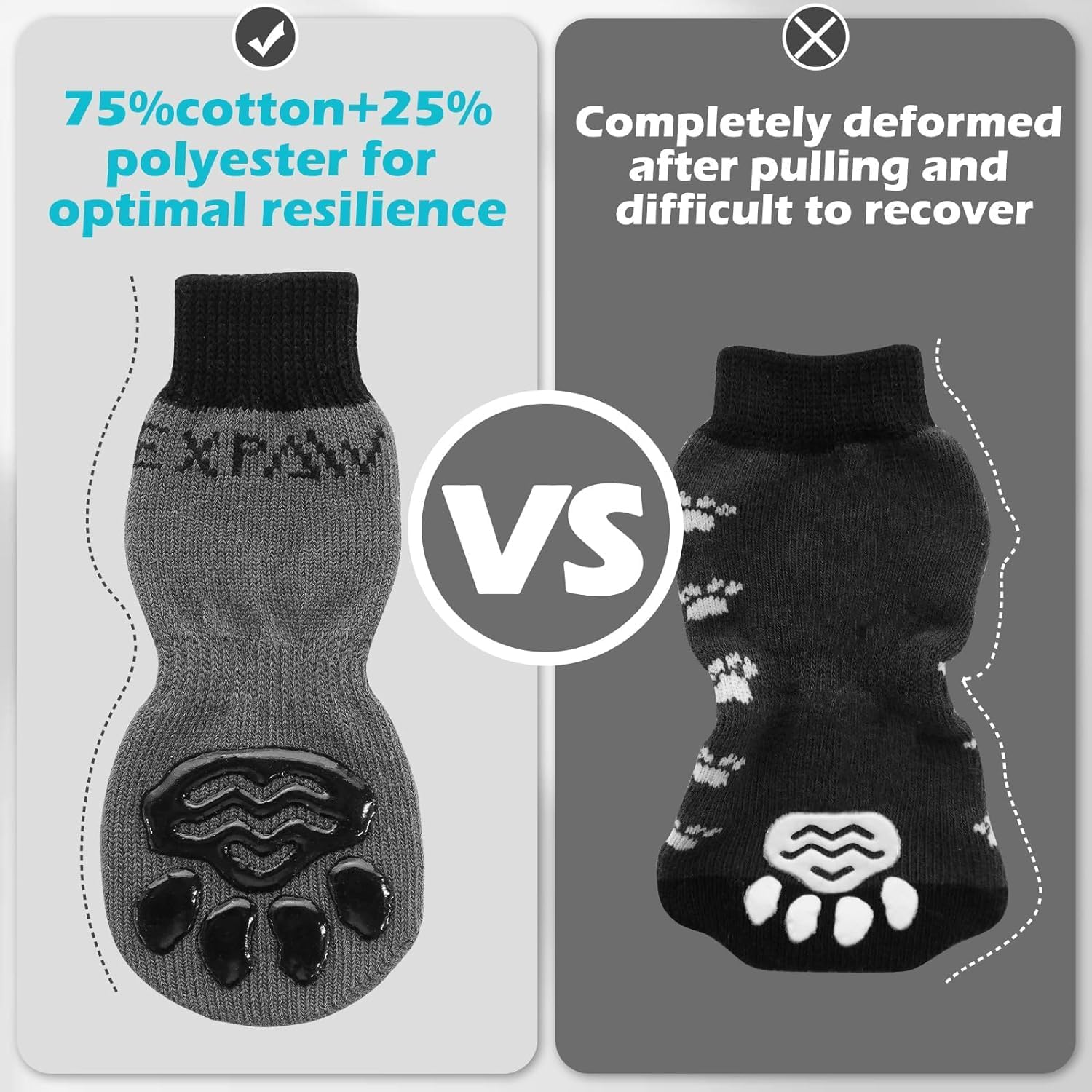 Detalle de EXPAWLORER Anti-slip Dog Socks with Grips (Gel) — Double-sided paw protectors for hardwood floors, Black, XL