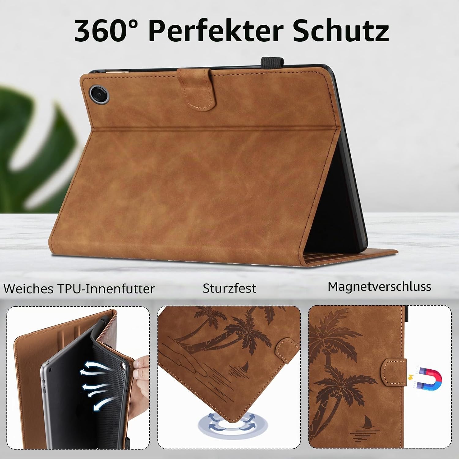 Detalle 2 de Oduio PU-Leder Folio Hülle für Samsung Galaxy Tab A11+/A9 Plus 11" Braun — Standfunktion & Kartenfächer