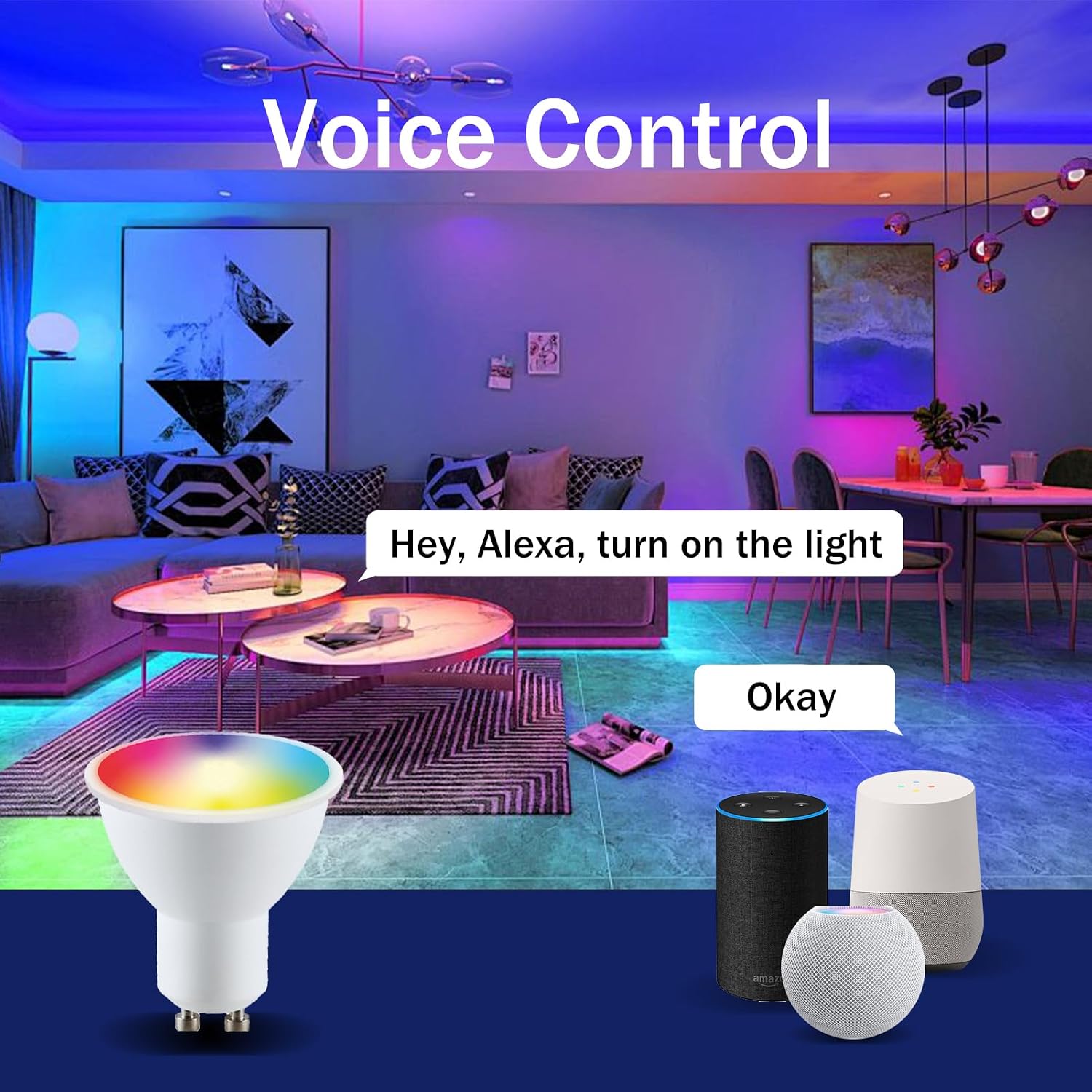 Detalle 1 de HARPER LIVING SMTB04 GU10 Smart Wi-Fi LED Bulb, RGB, Dimmable, 400 lm