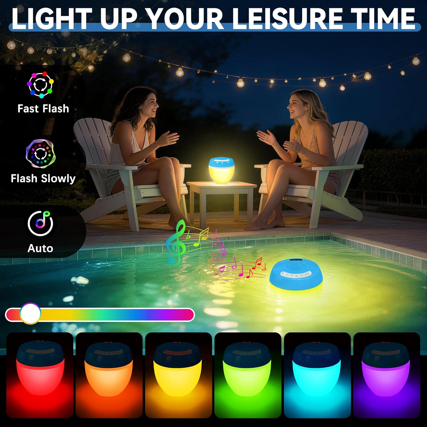 Detalle de AearKing 3 en 1 Enceinte Bluetooth Piscine: Thermomètre Numérique, Lumière Ambiance et Son Stéréo IP68