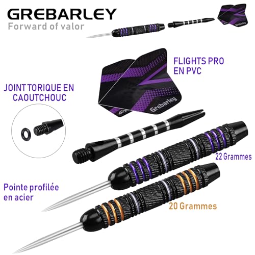 Detalle 2 de Grebarley Lot de 12 fléchettes Professionnelles – 6 x 20 g / 6 x 22 g, tiges en aluminium et ailettes robustes