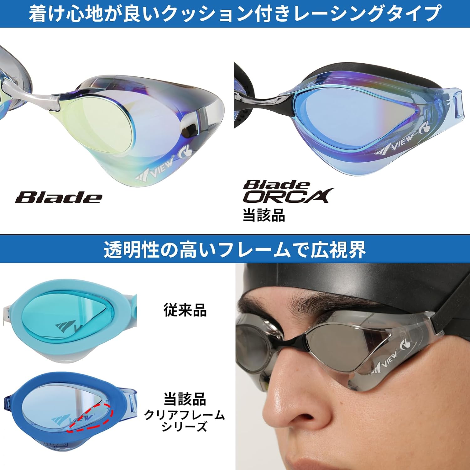Detalle 2 de ビュー BladeORCA V230SAMC スイミングゴーグル ミラータイプ・クッション付き