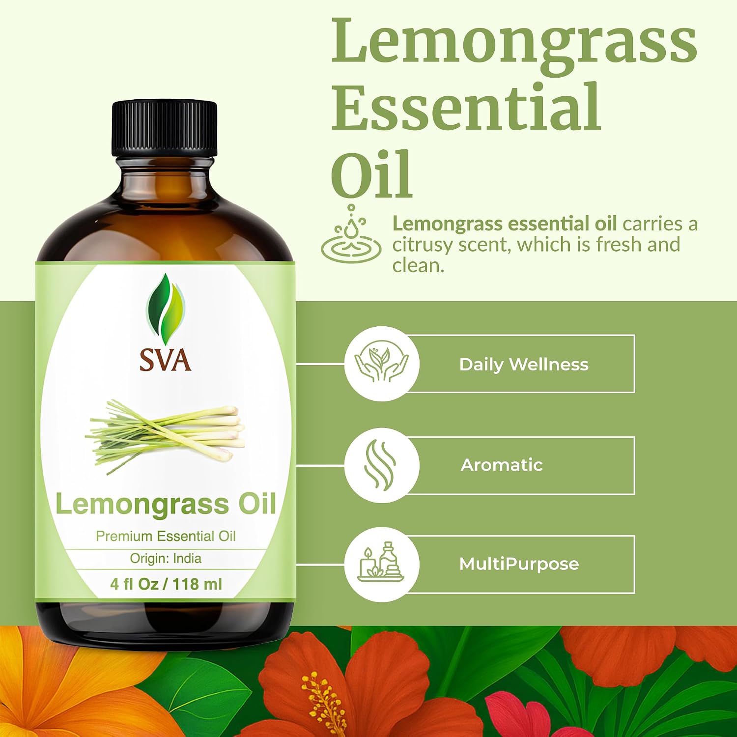 Detalle 2 de SVA Lemongrass Essential Oil 4 fl oz