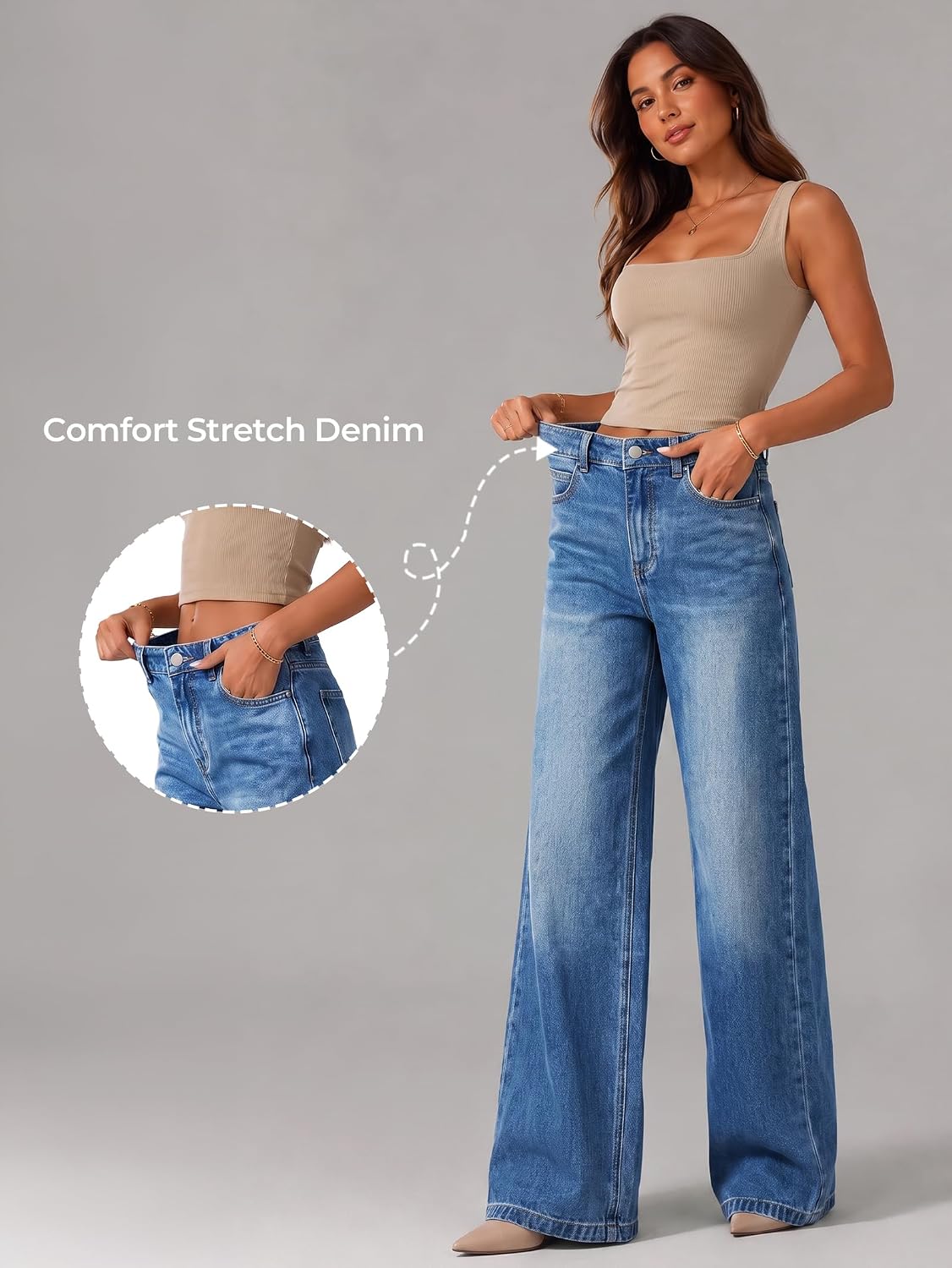 Thumbnail 5 de EMMIOL Women Baggy Jeans Mid-Low Waist Boyfriend Streetwear Vintage Jeans Wide Leg Denim Pants