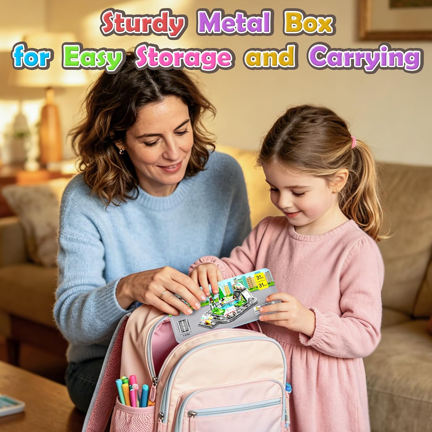 Detalle 2 de Road Mini Magnetic Tiles with Case – Travel Toys for 3+ Year Old Boys and Girls