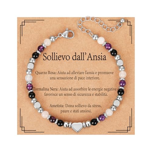 Aretas bracciale con quarzo rosa, ametista e tormalina nera