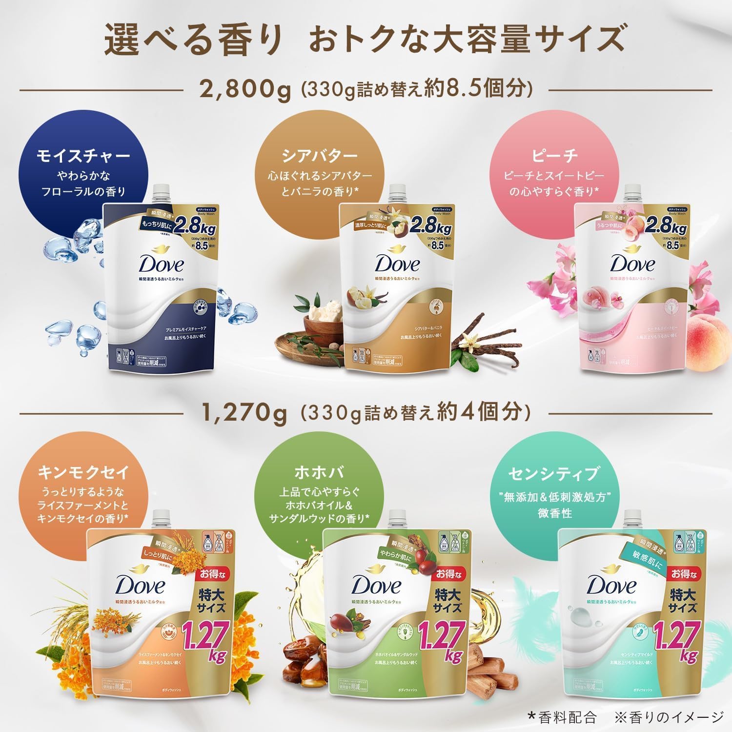 Detalle de Dove(ダヴ)ボディソープ 詰め替え 1,270g ホホバオイル&サンダルウッド