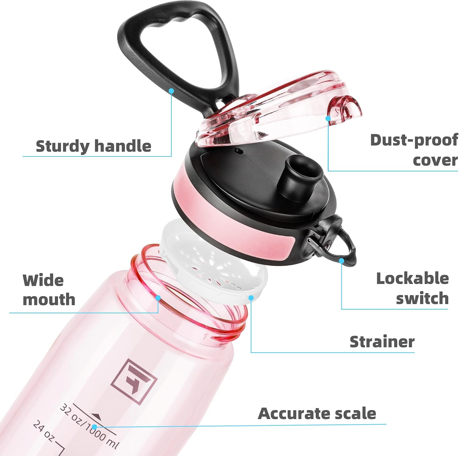 Detalle de Fanhaw 32 oz Water Bottle, Cherry Blossom Tritan with Chug Lid