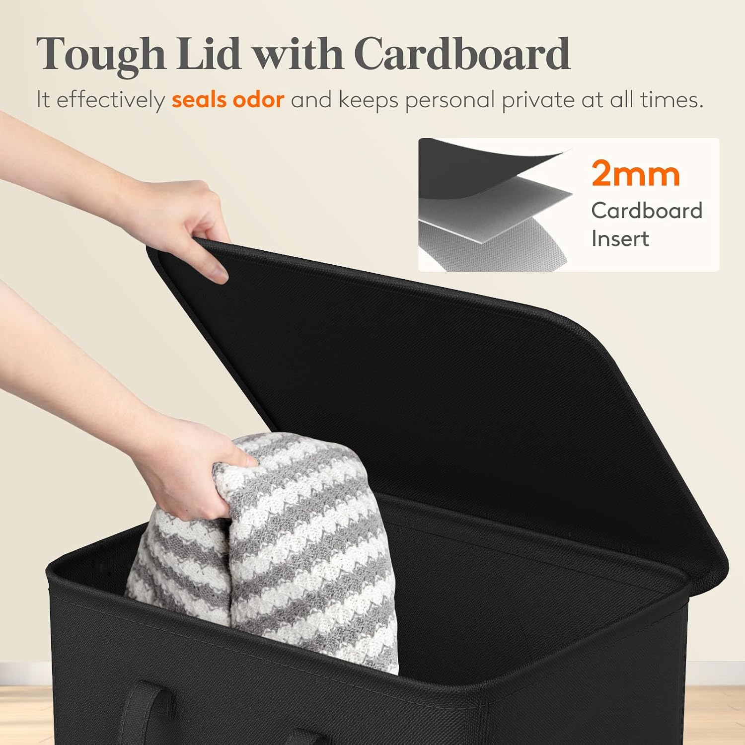 Detalle 1 de Lifewit 25069 Slim Laundry Basket with Lid, 105 L, Foldable, Black