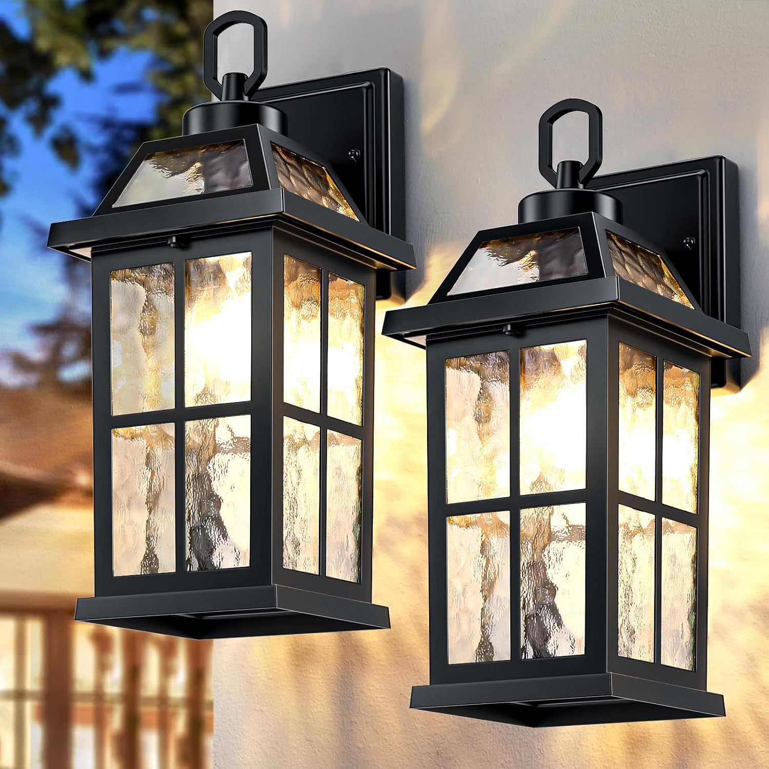 Detalle de MYHXQ MY-WL317B-BK Outdoor Wall Lanterns, 14-Inch Black 2-Pack
