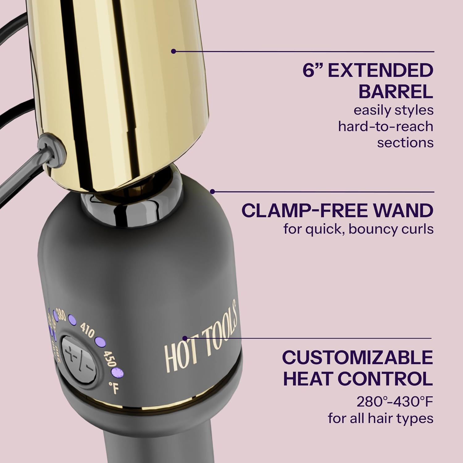 Detalle 2 de HOT Tools 24K Gold Extended Barrel Oval Tapered Curling Wand (No Clamp) – Easy, Natural-Looking Curls