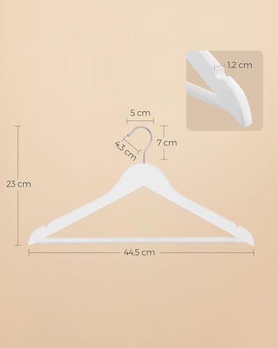 Detalle de SONGMICS Grucce Legno 20 Pezzi CRW03W-20 – Appendiabiti con spalle sagomate, gancio 360°, antiscivolo e barra pantaloni
