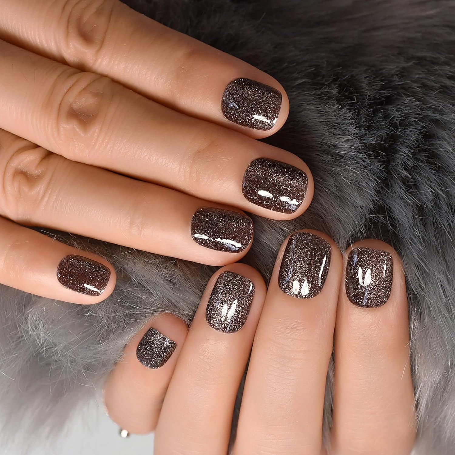 Thumbnail 1 de Curvlife Gray Star Point Press-On Nails – 30-Piece Reusable Kit with Glue, Tabs, File, and Prep Pads