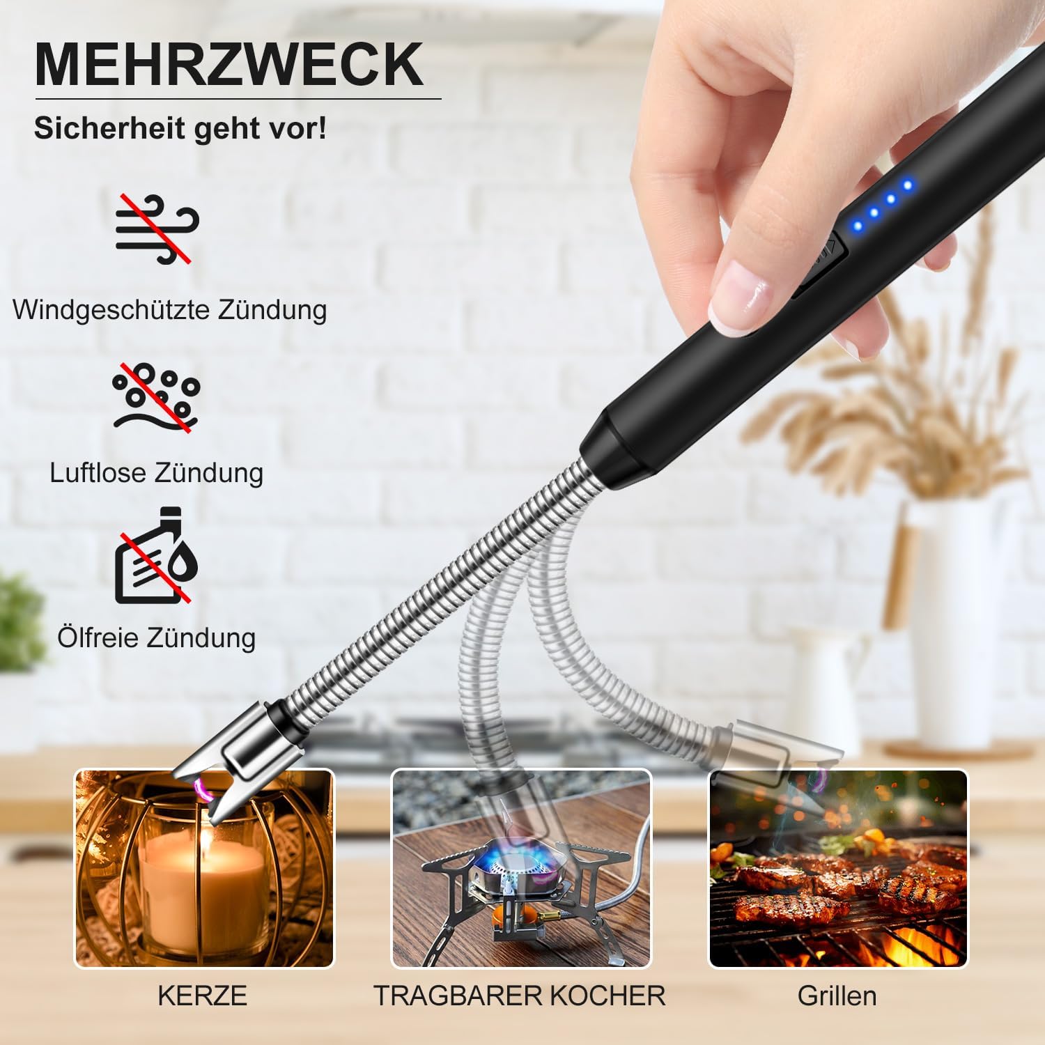 Thumbnail 6 de LcFun staafaansteker met flexibele hals, winddichte elektrische boog en USB-opladen