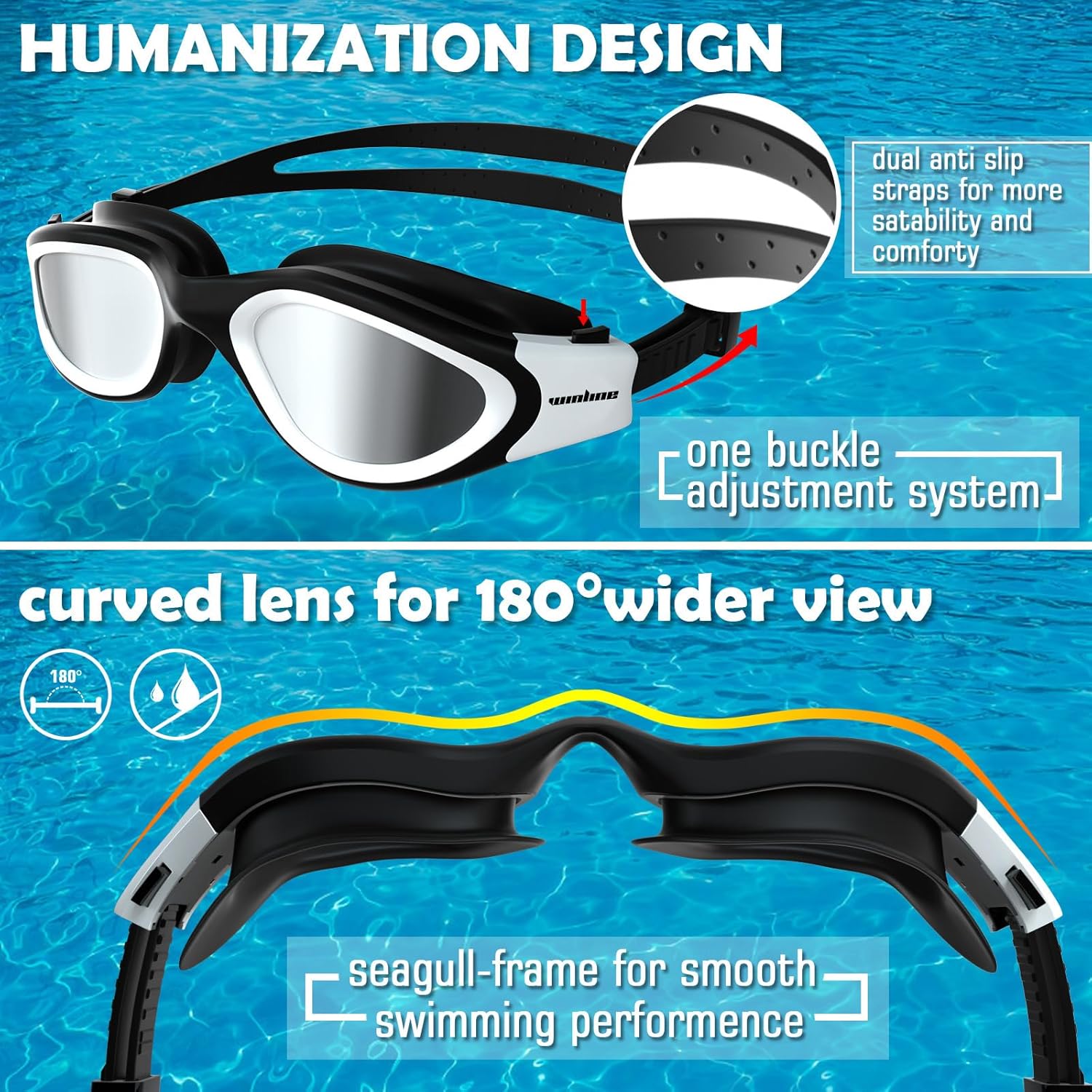 Thumbnail 3 de Winline Adult Open Water Swimming Goggles – Anti-Fog, UV Protection, No Leakage