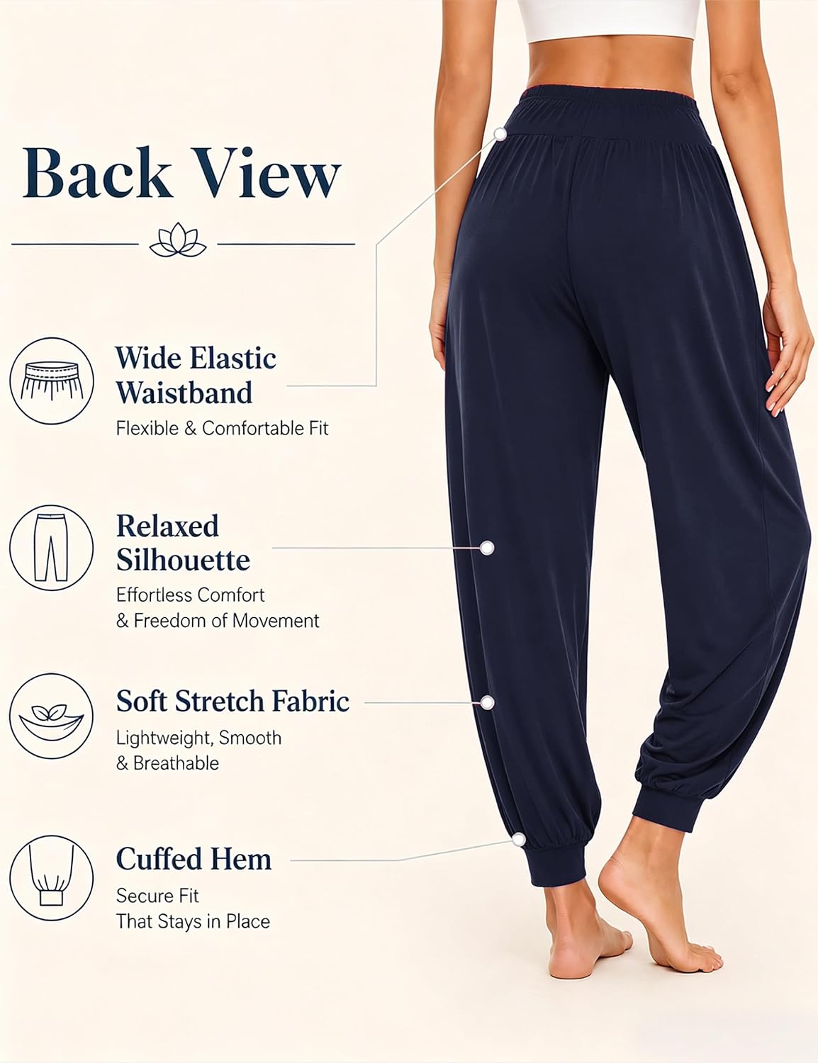 Detalle de Terecey Pantalon Sarouel Femme Sport Taille Haute Bouffant – Yoga, Pilates, Fitness