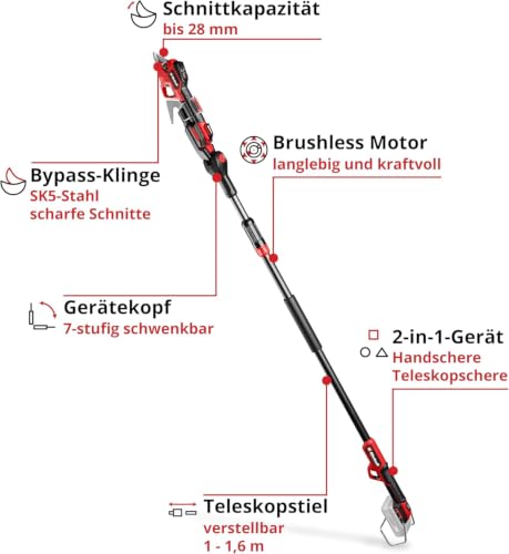 Detalle de Einhell Professional Akku-Astschere GP-LS 18/28 Li T BL-Solo – flexibel im Power X-Change System