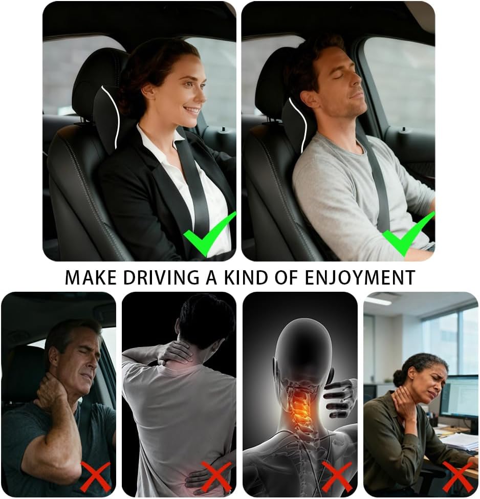 Thumbnail 3 de Alaoo Cuscino Poggiatesta Auto con Memory Foam, rimovibile e traspirante (nero con finiture bianche) – 1 pezzo