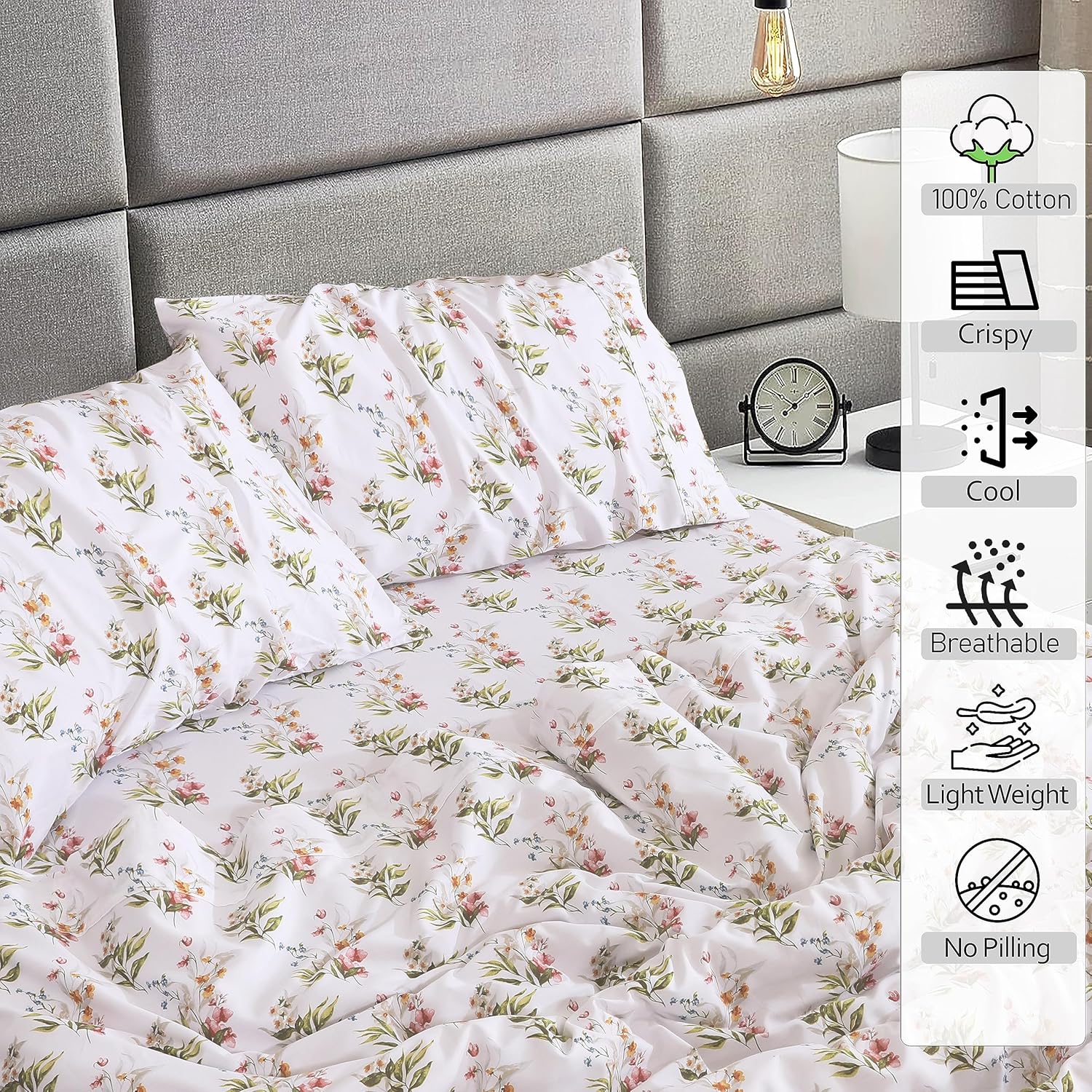 Thumbnail 2 de RUVANTI 100% Cotton Sheets – Queen Percale Bedding with Floral Bliss Design