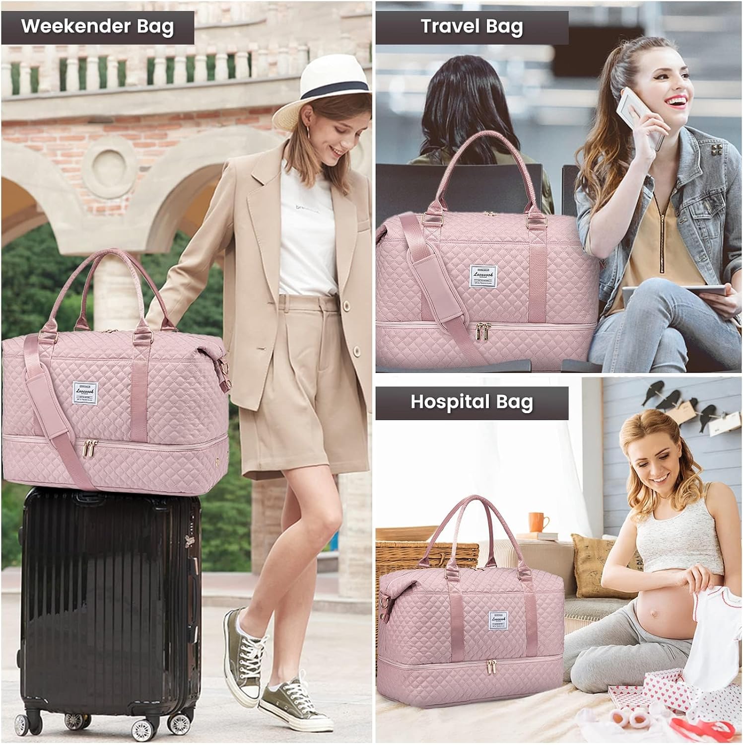 Detalle 2 de LOVEVOOK Borsone da viaggio donna grande con organizer e scomparto scarpe 48 x 23 x 34,5 cm